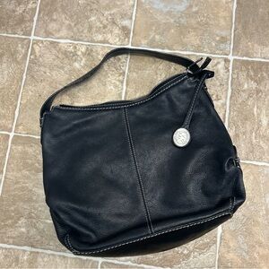 Michael Kors Pebbled Leather Shoulder Bag Black /Silver MK Medal 14” X 10”